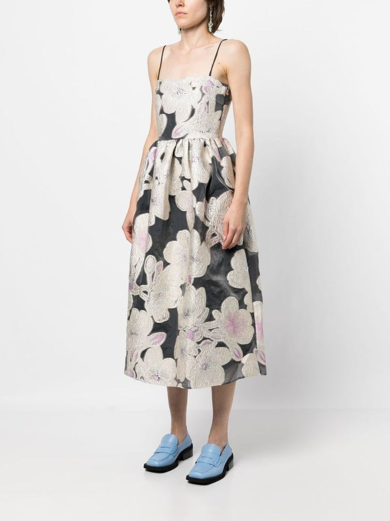 Neutral Anny Floral Jacquard Midi Dress