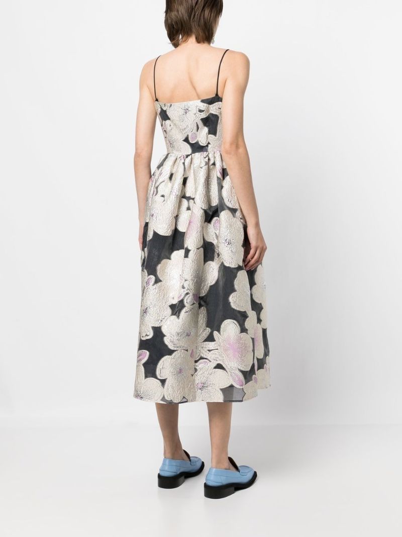 Neutral Anny Floral Jacquard Midi Dress