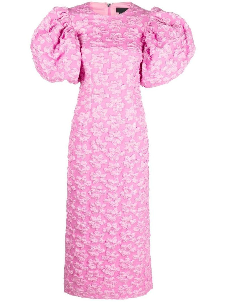Pink Floral Jacquard Midi Dress