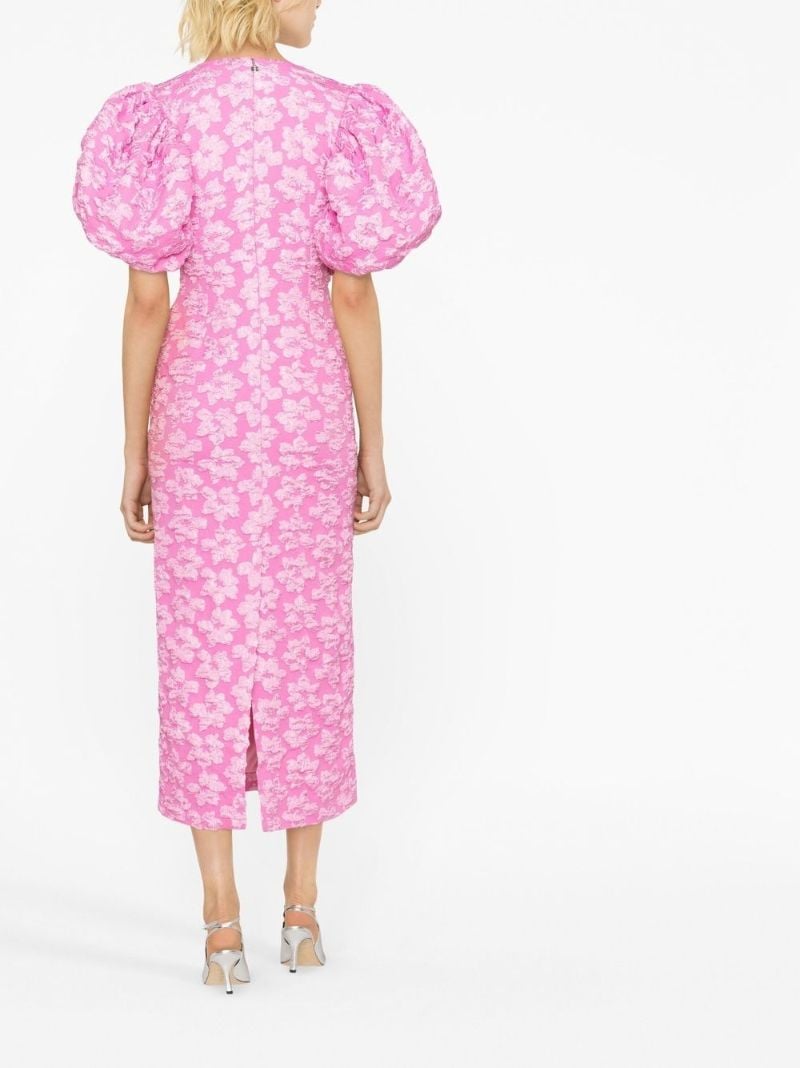 Pink Floral Jacquard Midi Dress