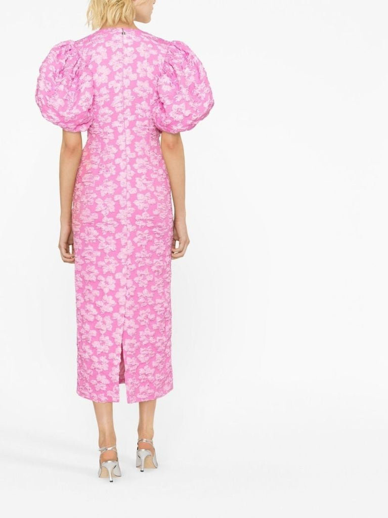 Pink Floral Jacquard Midi Dress