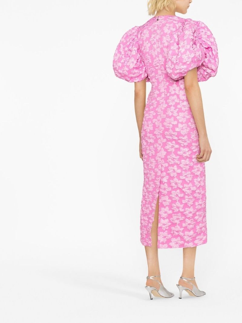 Pink Floral Jacquard Midi Dress