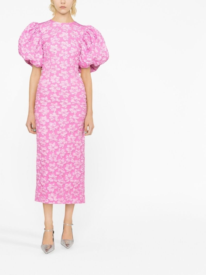 Pink Floral Jacquard Midi Dress