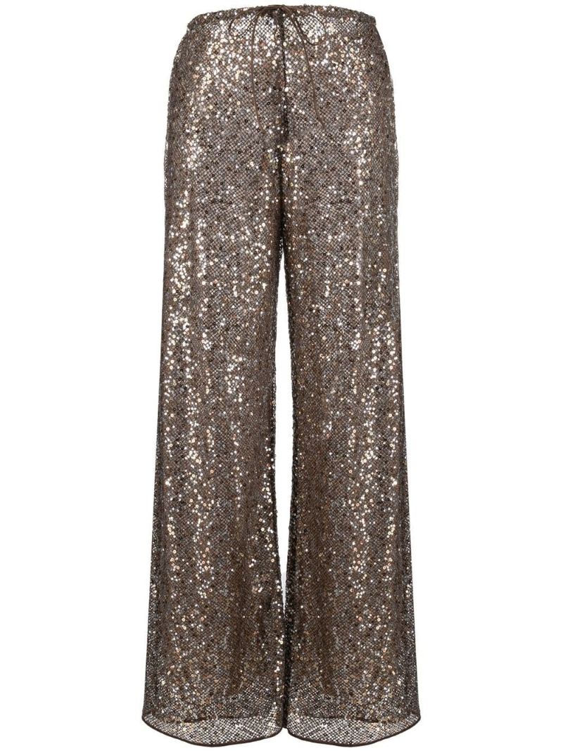 Brown Sequin Flared Trousers
