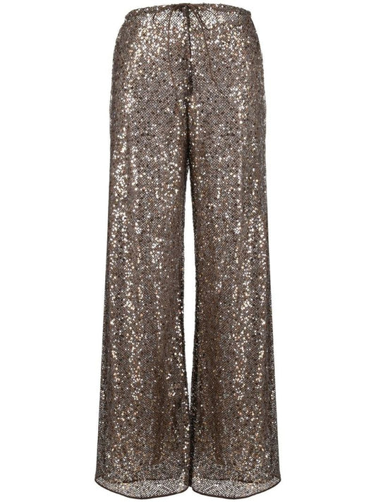 Brown Sequin Flared Trousers