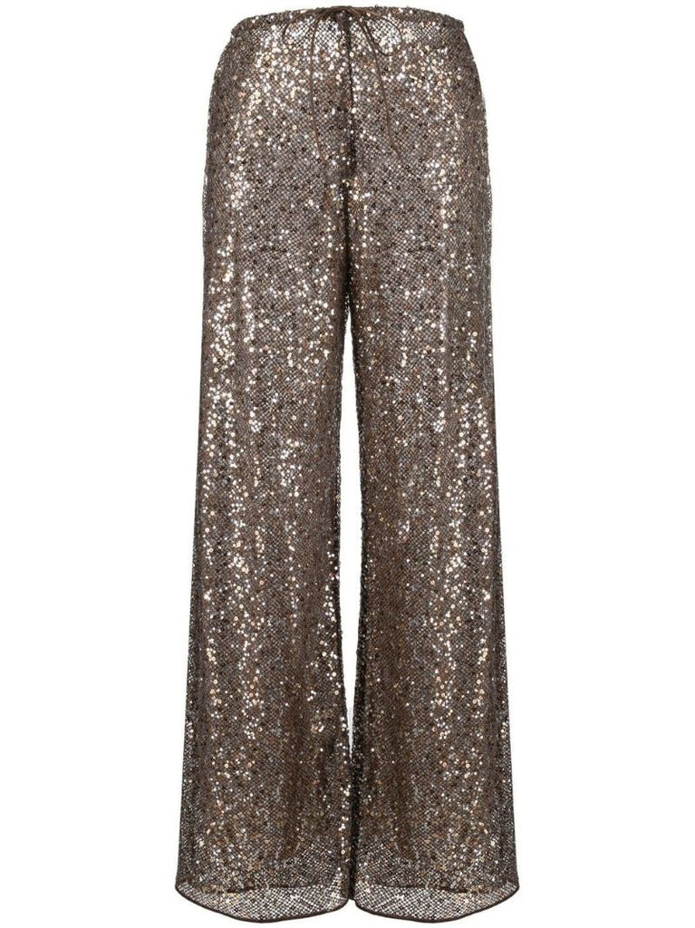 Brown Sequin Flared Trousers