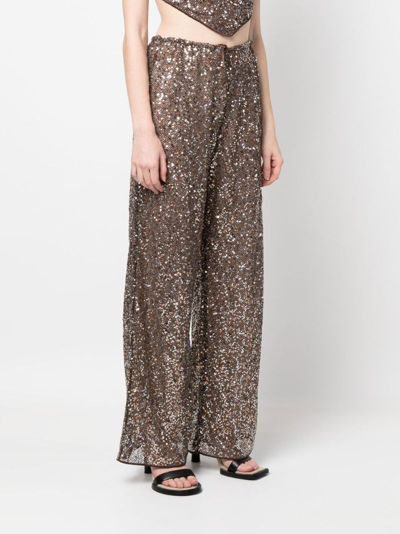 Brown Sequin Flared Trousers