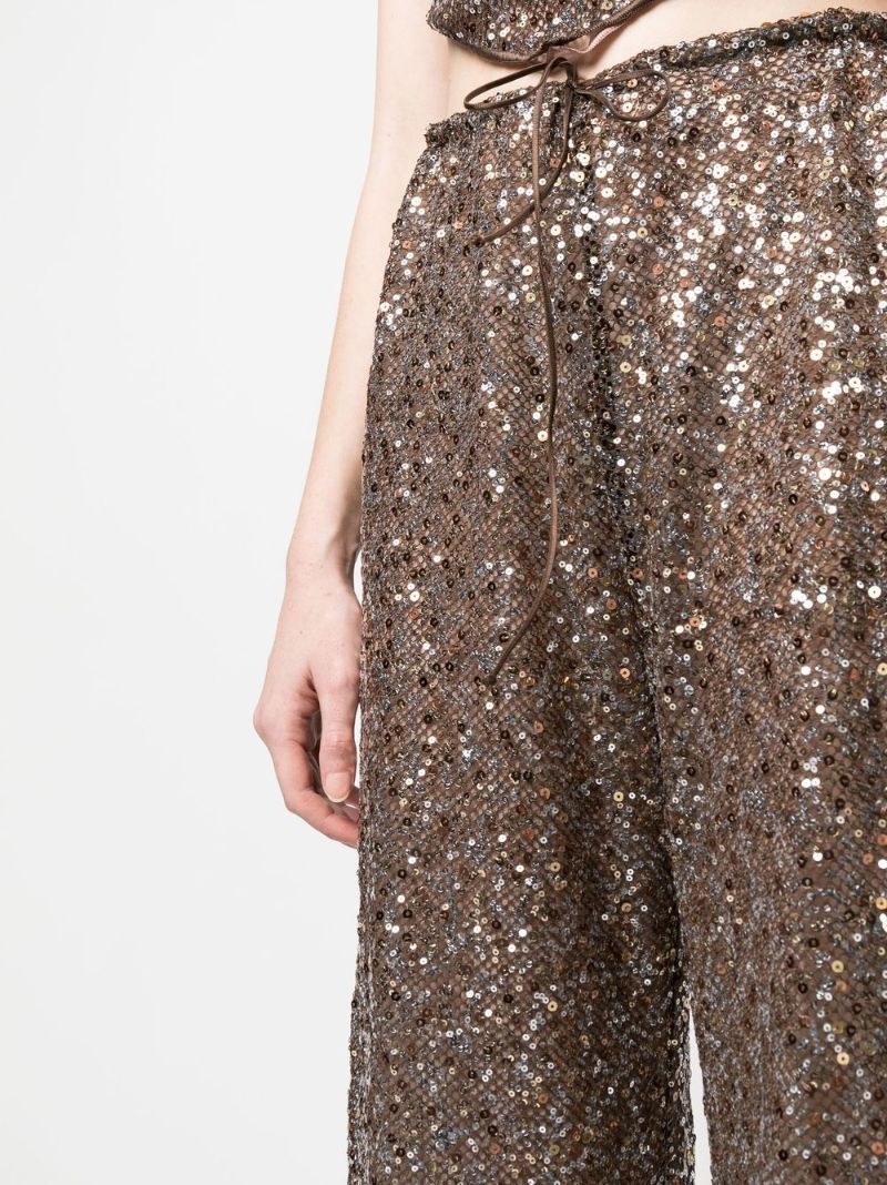 Brown Sequin Flared Trousers