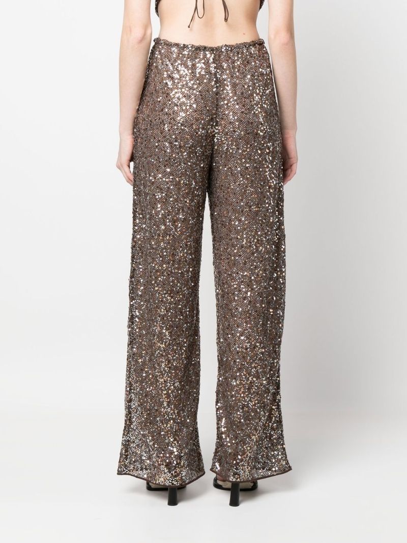 Brown Sequin Flared Trousers