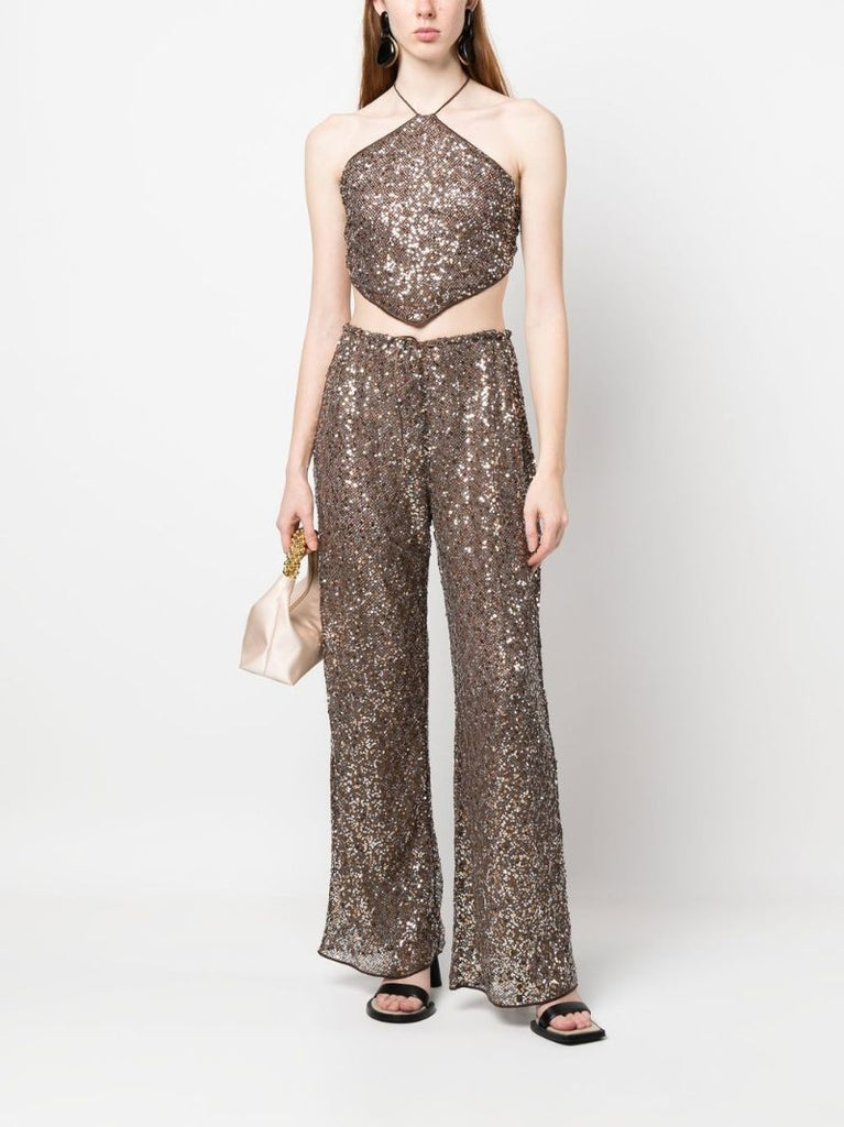 Brown Sequin Crop Top