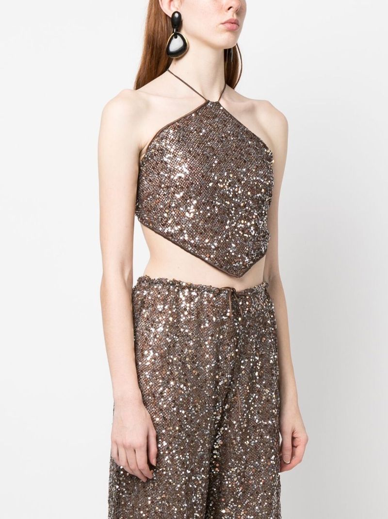 Brown Sequin Crop Top