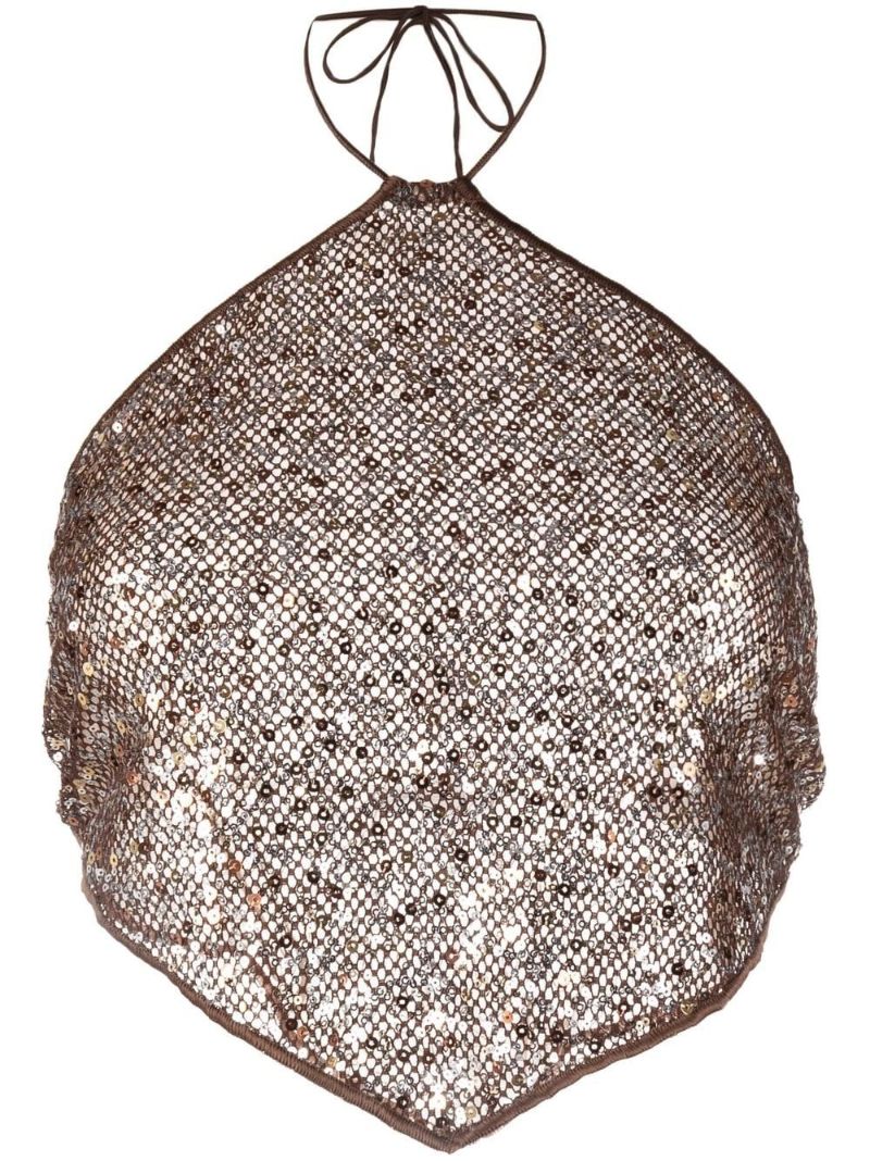Brown Sequin Crop Top