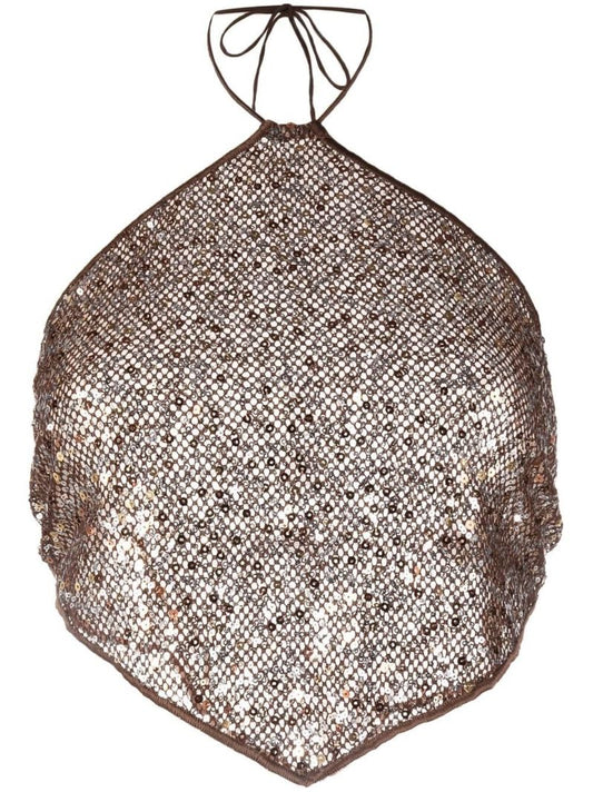 Brown Sequin Crop Top