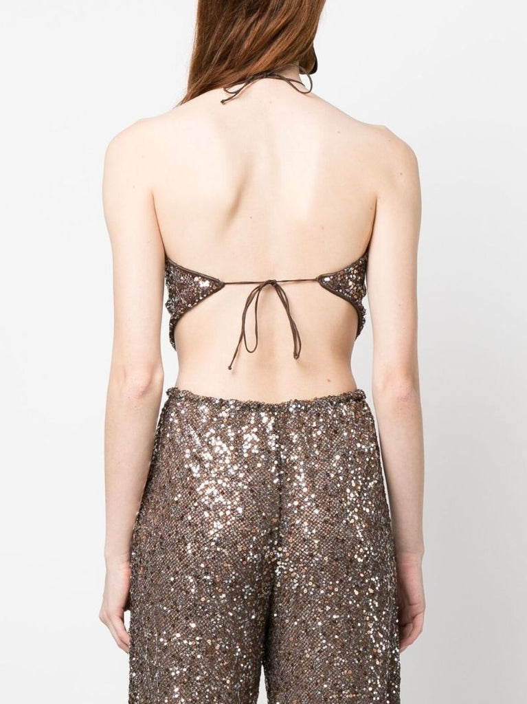 Brown Sequin Crop Top
