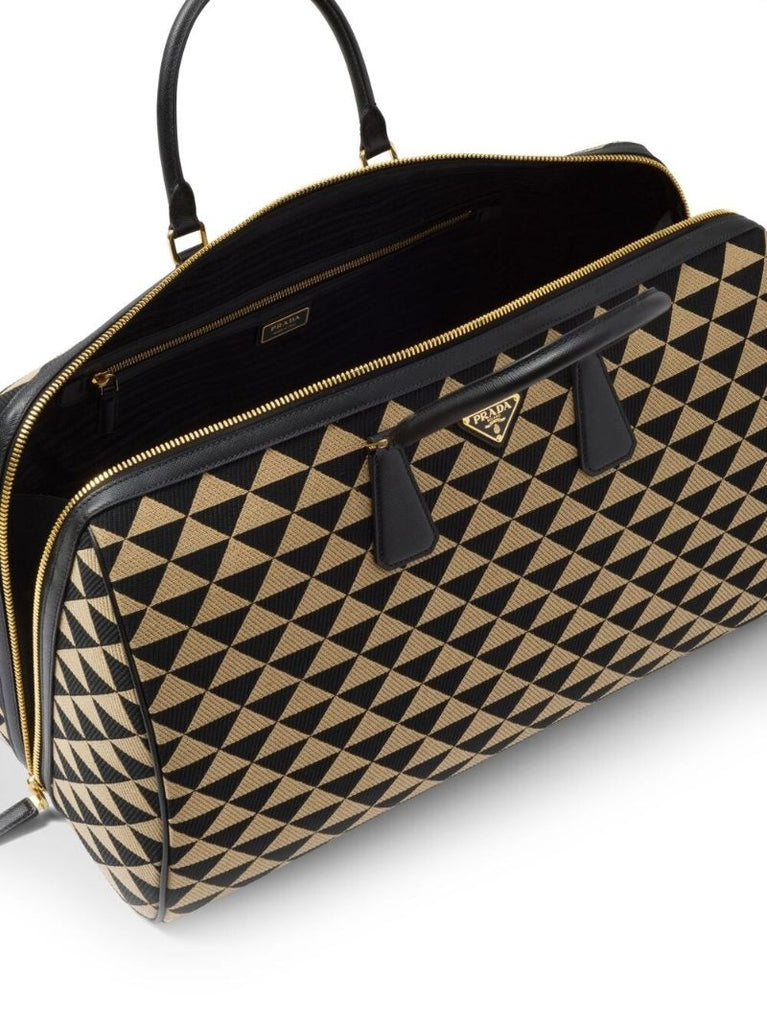 Black and Neutral Symbole Embroidered Travel Bag
