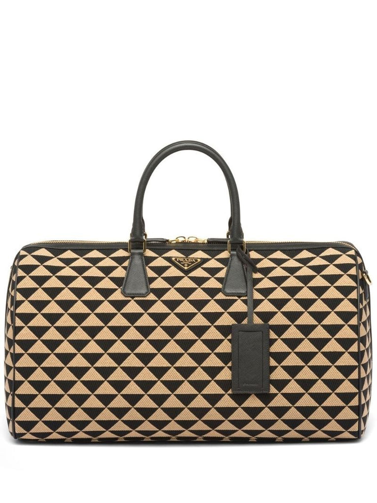 Black and Neutral Symbole Embroidered Travel Bag