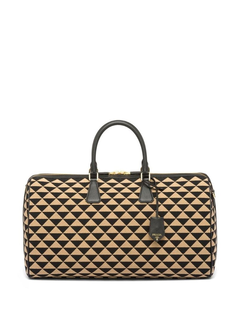 Black and Neutral Symbole Embroidered Travel Bag