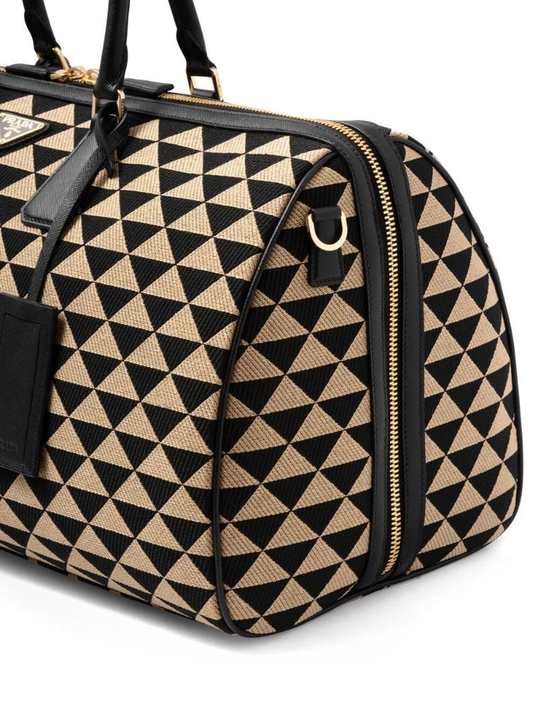 Black and Neutral Symbole Embroidered Travel Bag
