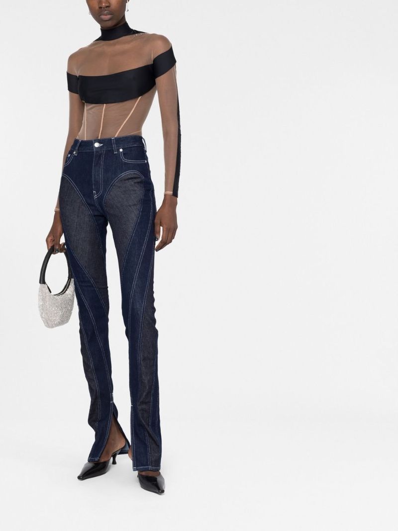 Black Panelled Semi-sheer Bodysuit
