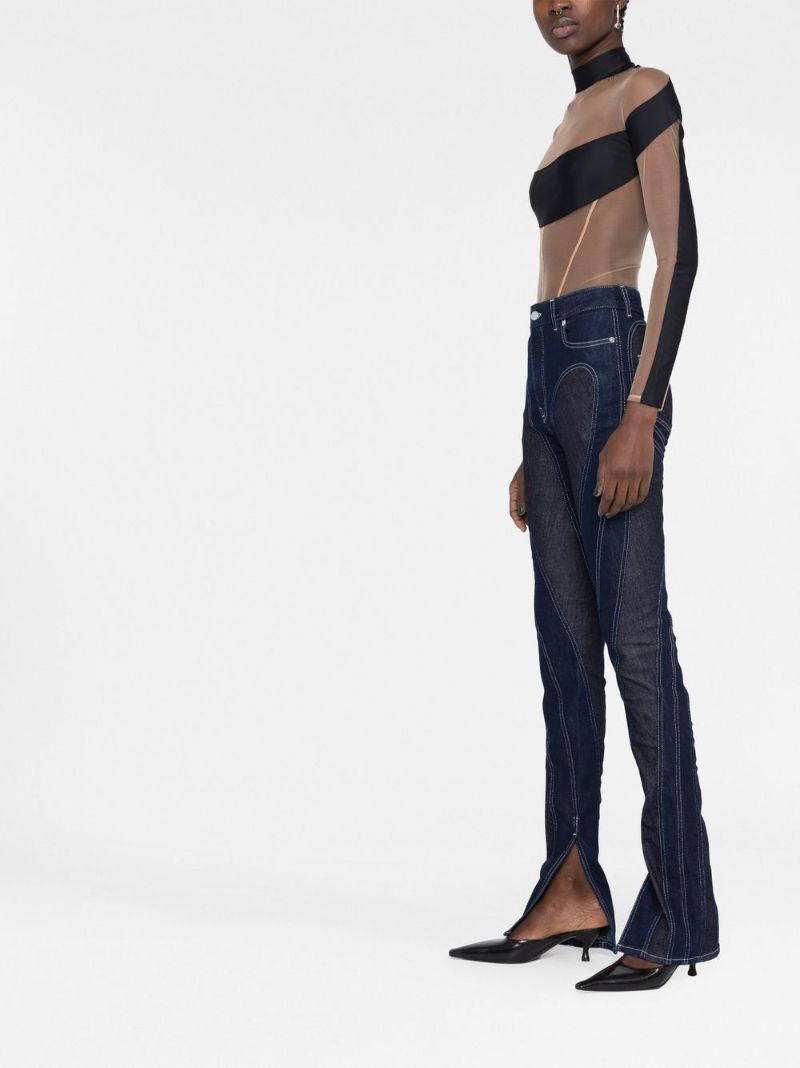 Black Panelled Semi-sheer Bodysuit