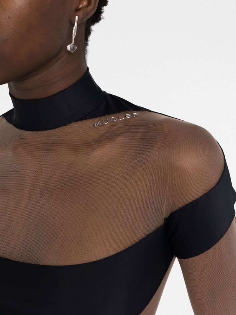 Black Panelled Semi-sheer Bodysuit