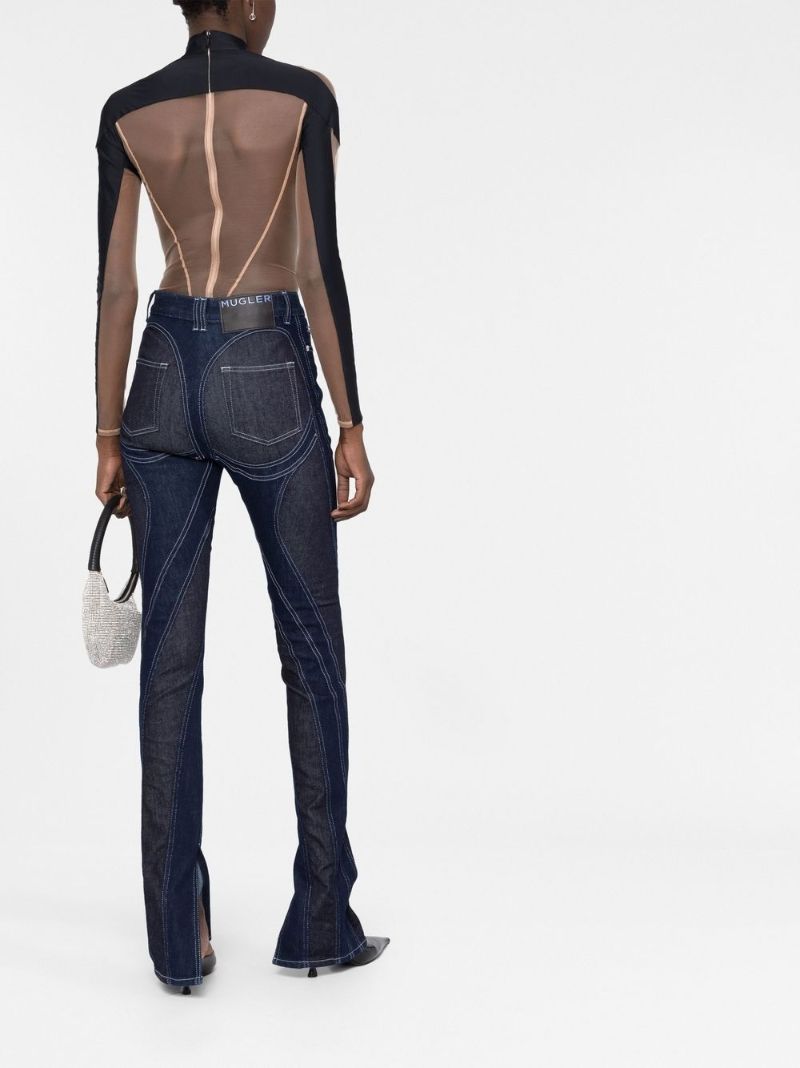 Black Panelled Semi-sheer Bodysuit