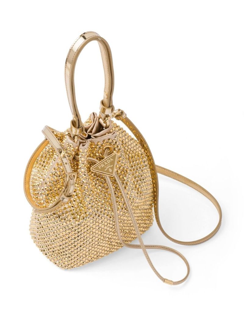 Gold Crystal-embellished Bucket Bag