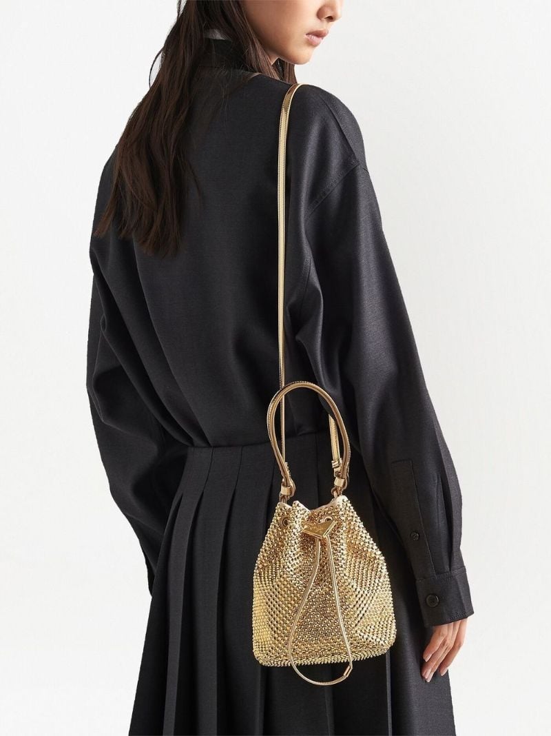 Gold Crystal-embellished Bucket Bag
