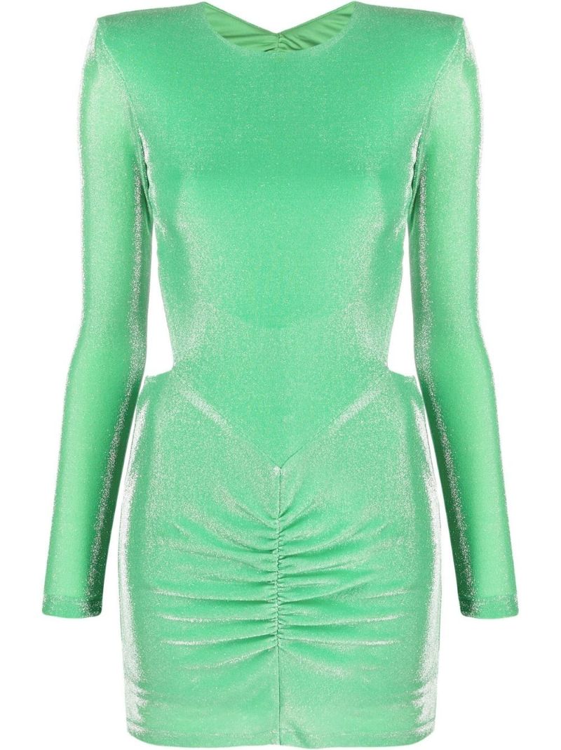 Green Metallic Ruched Mini Dress