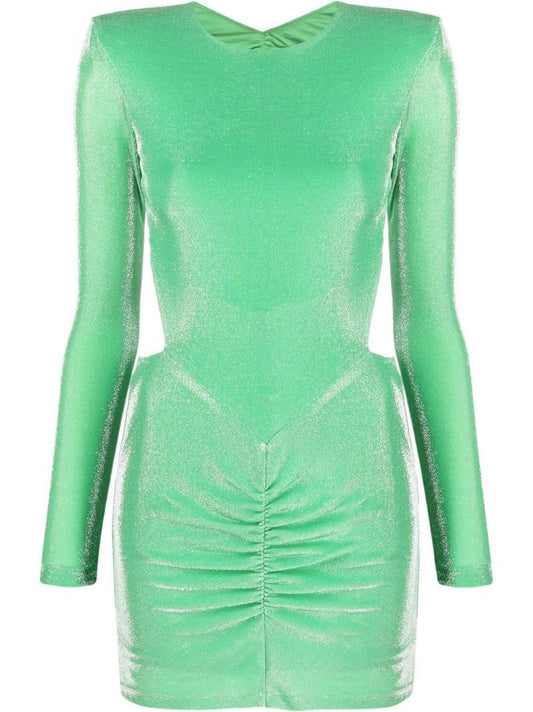 Green Metallic Ruched Mini Dress