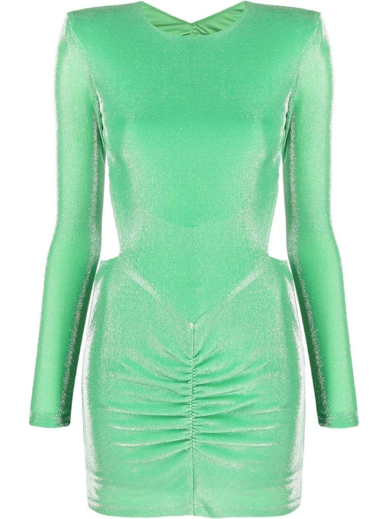 Green Metallic Ruched Mini Dress