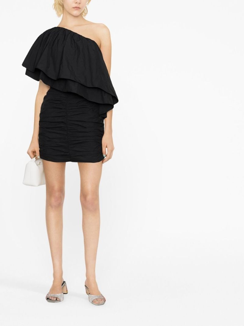 Black Tabby Ruffled One-shoulder Mini Dress