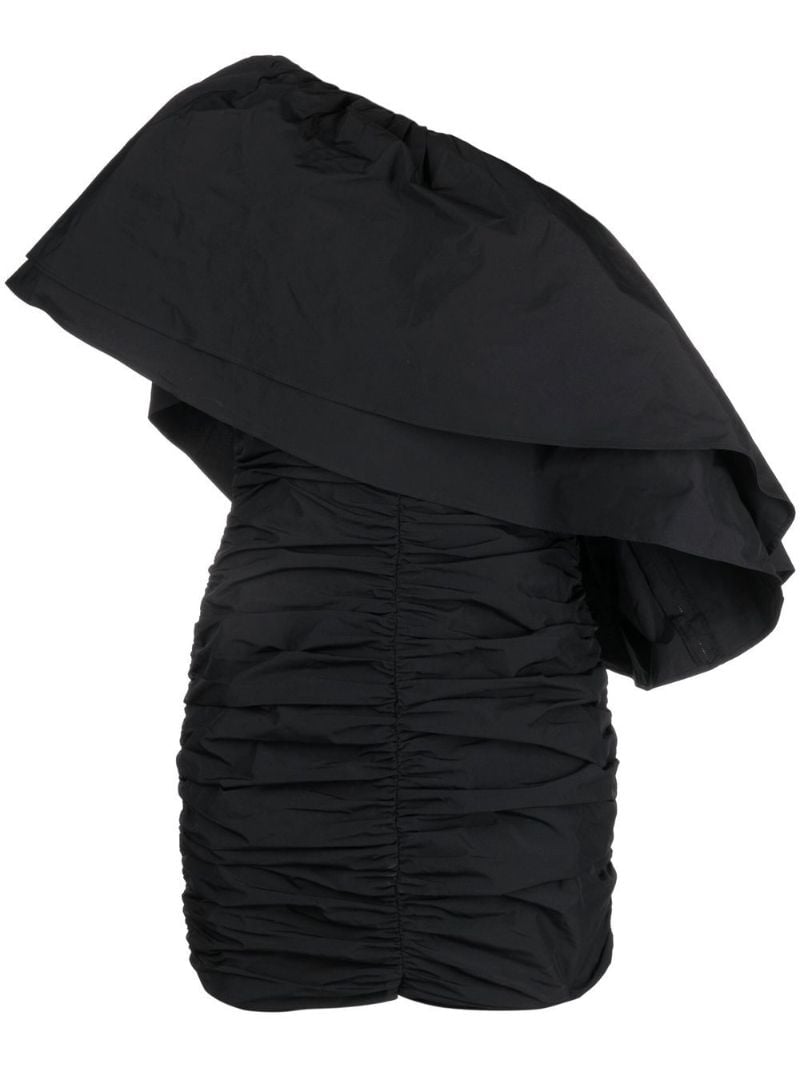 Black Tabby Ruffled One-shoulder Mini Dress