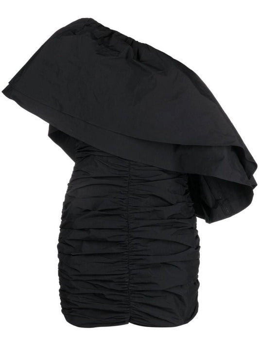 Black Tabby Ruffled One-shoulder Mini Dress
