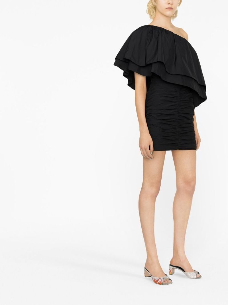 Black Tabby Ruffled One-shoulder Mini Dress