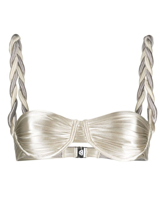 Silver-tone Ruched Bikini Top