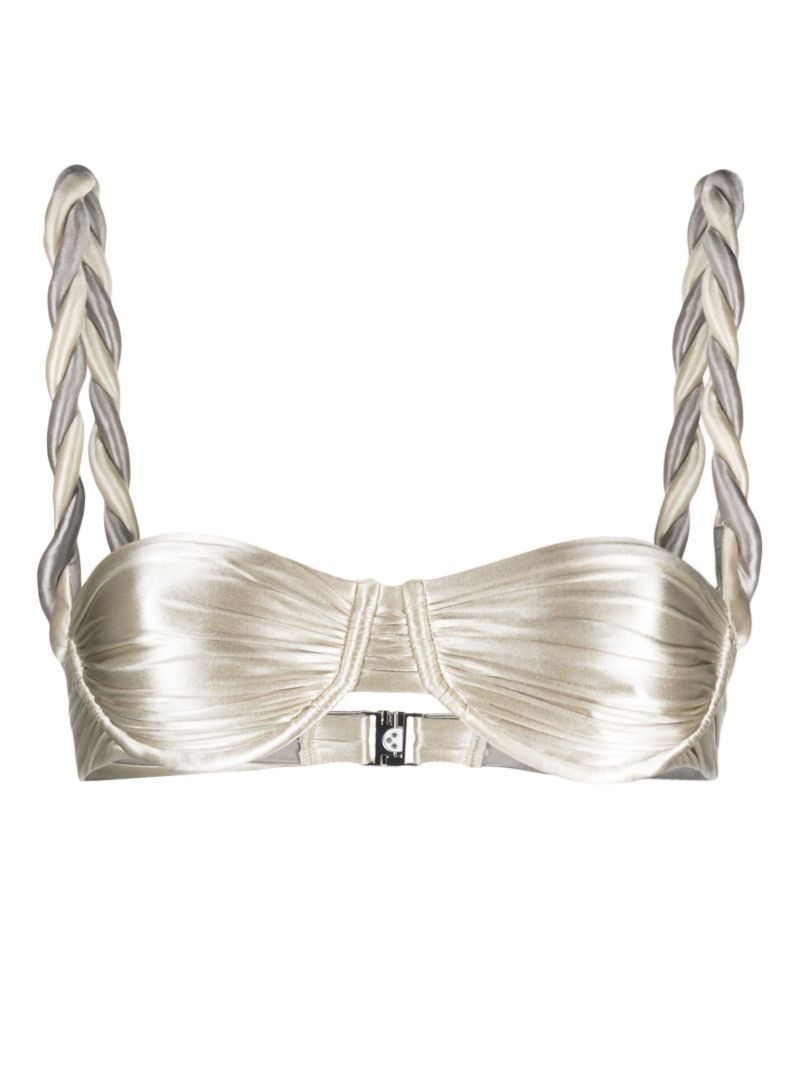 Silver-tone Ruched Bikini Top