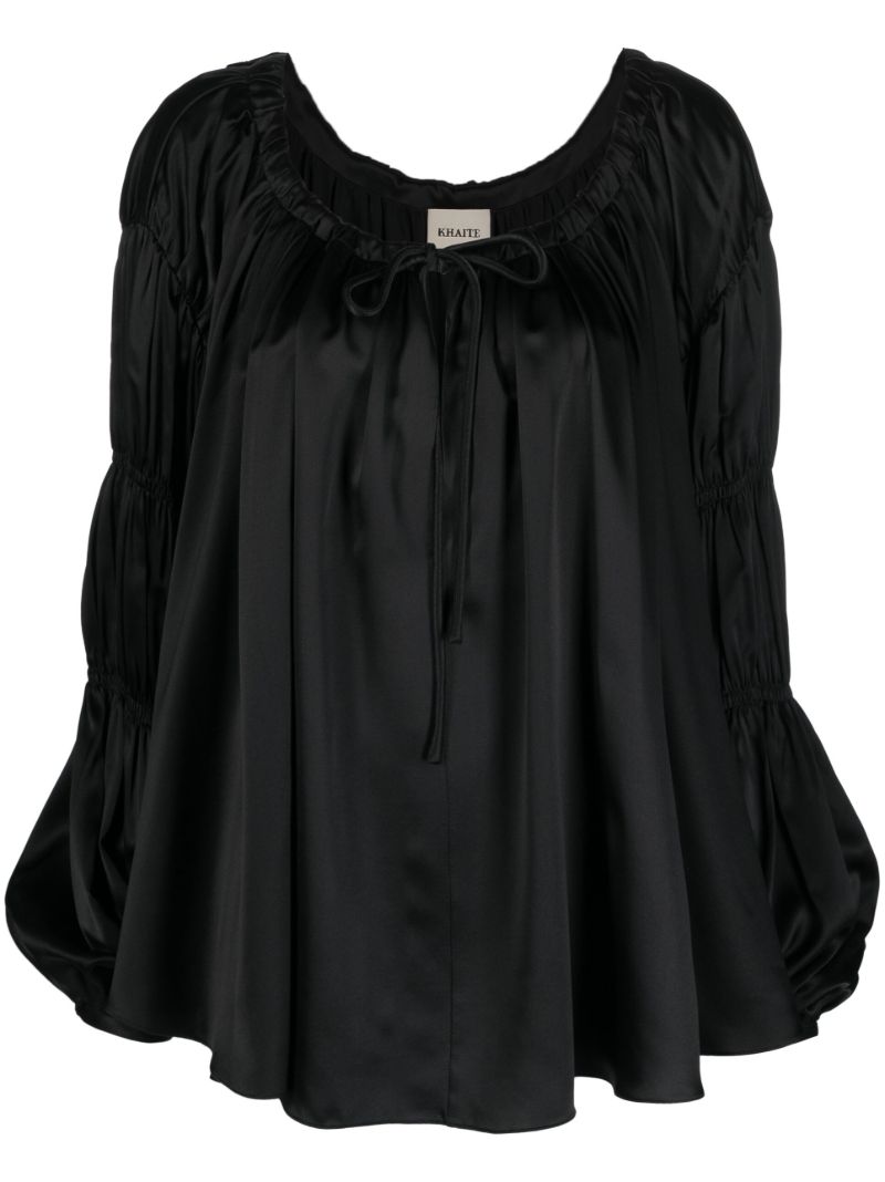 Black Lenny Front-tie Silk Top