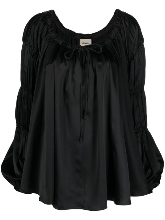 Black Lenny Front-tie Silk Top
