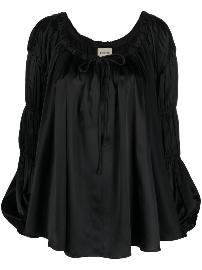 Black Lenny Front-tie Silk Top