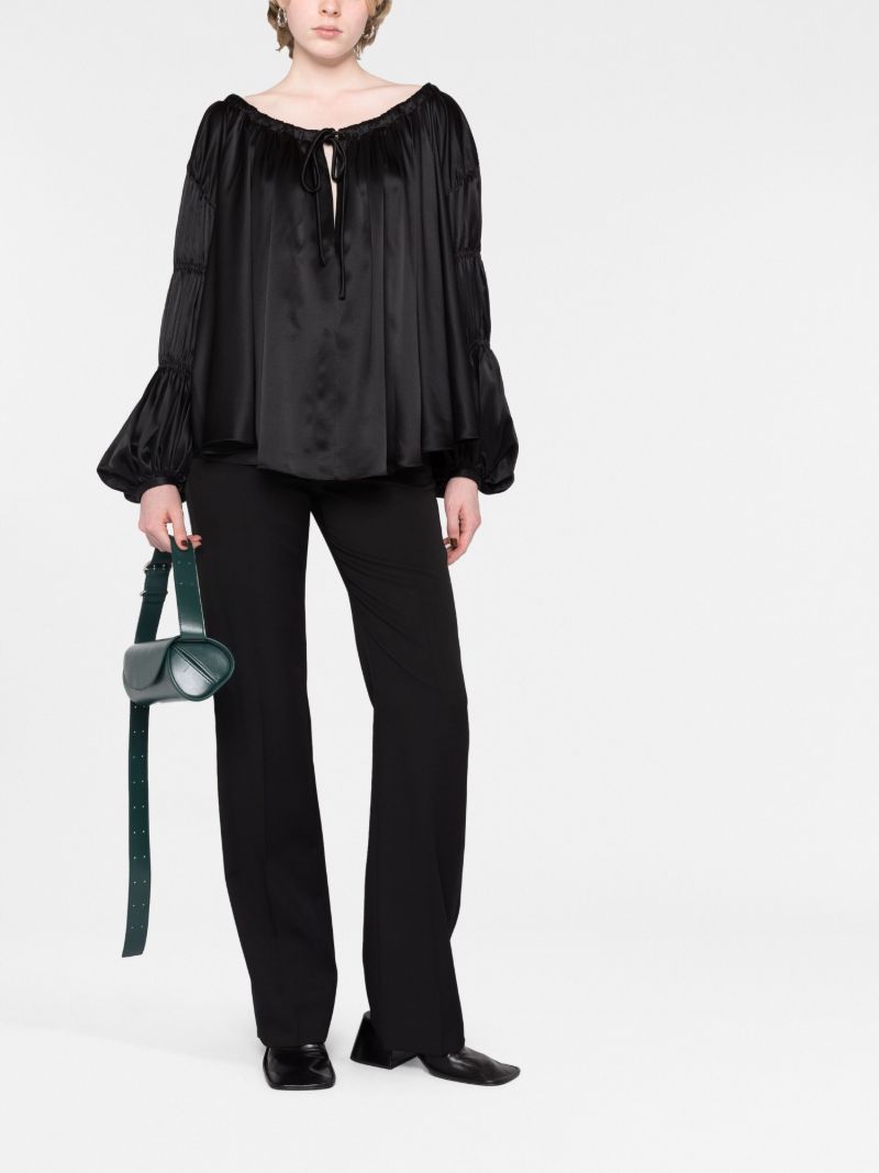 Black Lenny Front-tie Silk Top