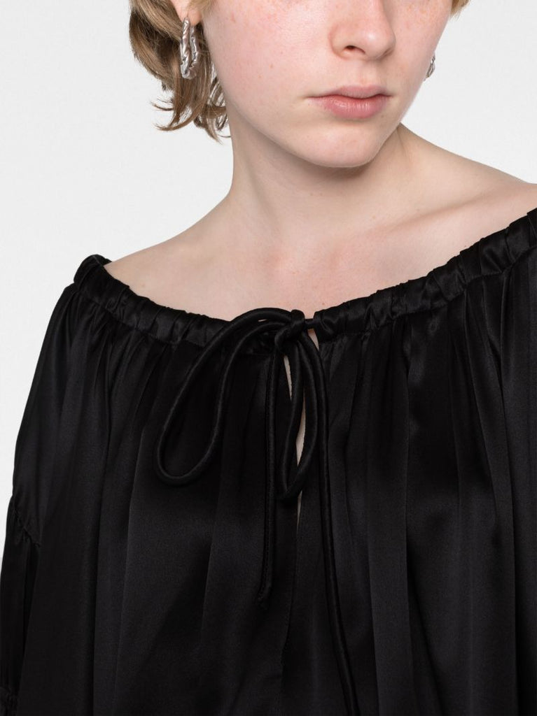 Black Lenny Front-tie Silk Top