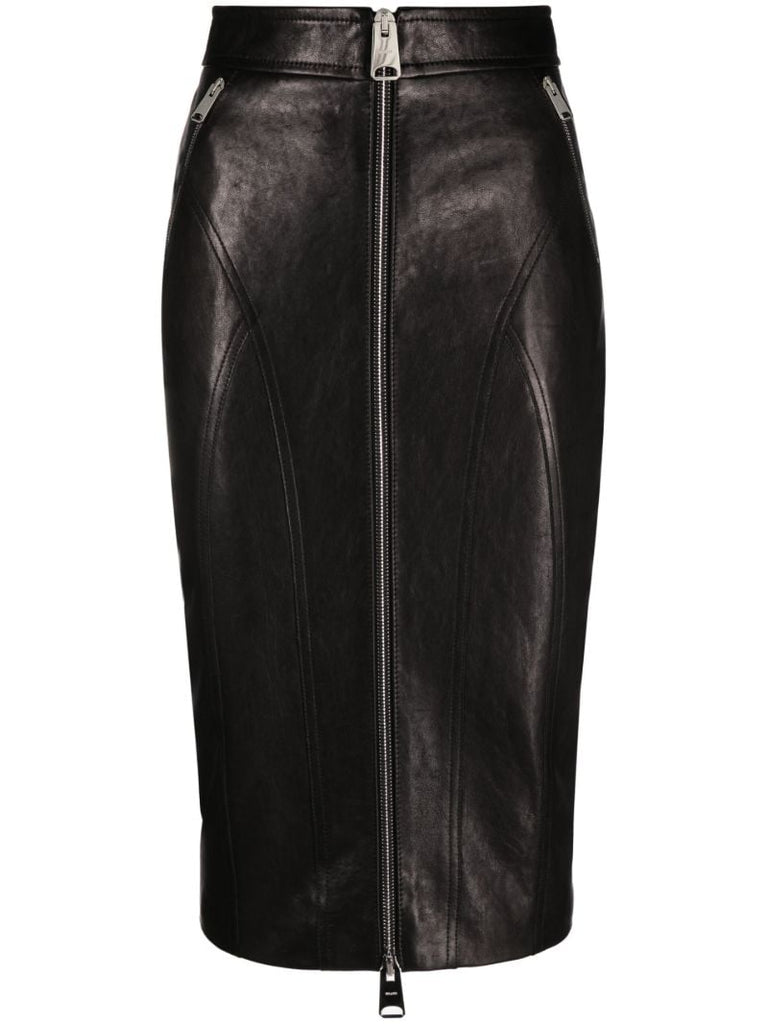 Black Quincy Leather Midi Skirt