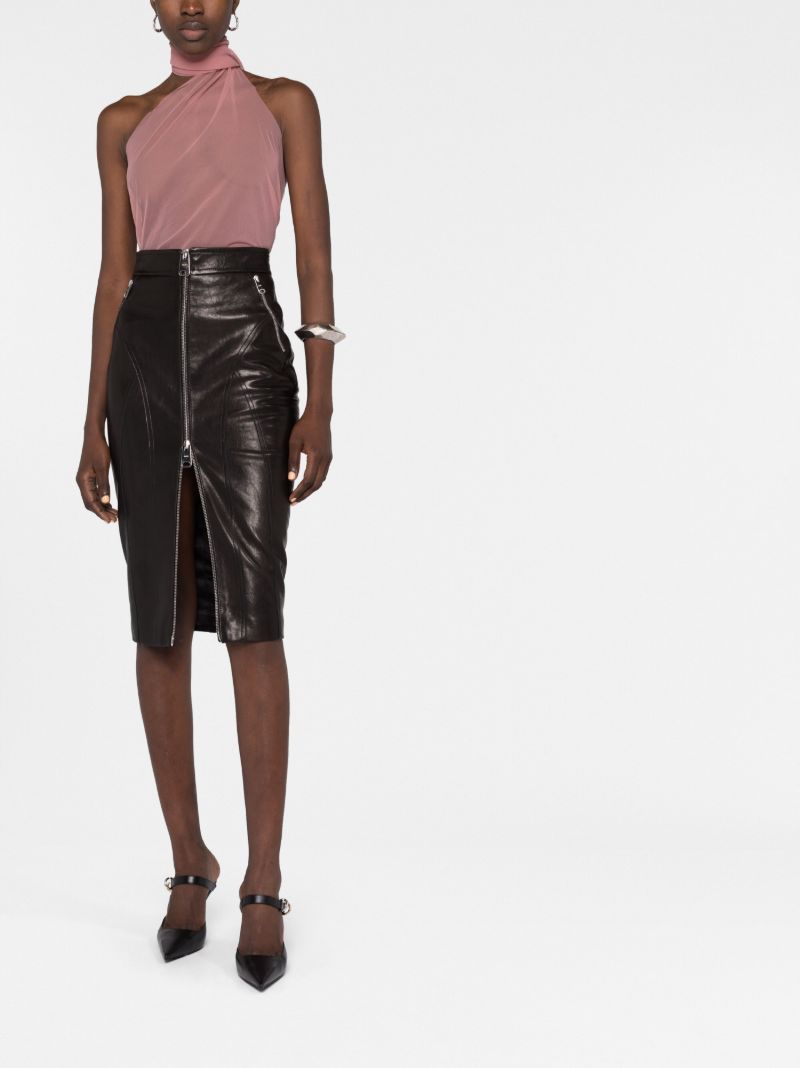 Black Quincy Leather Midi Skirt