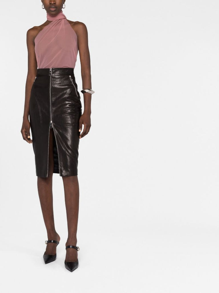 Black Quincy Leather Midi Skirt