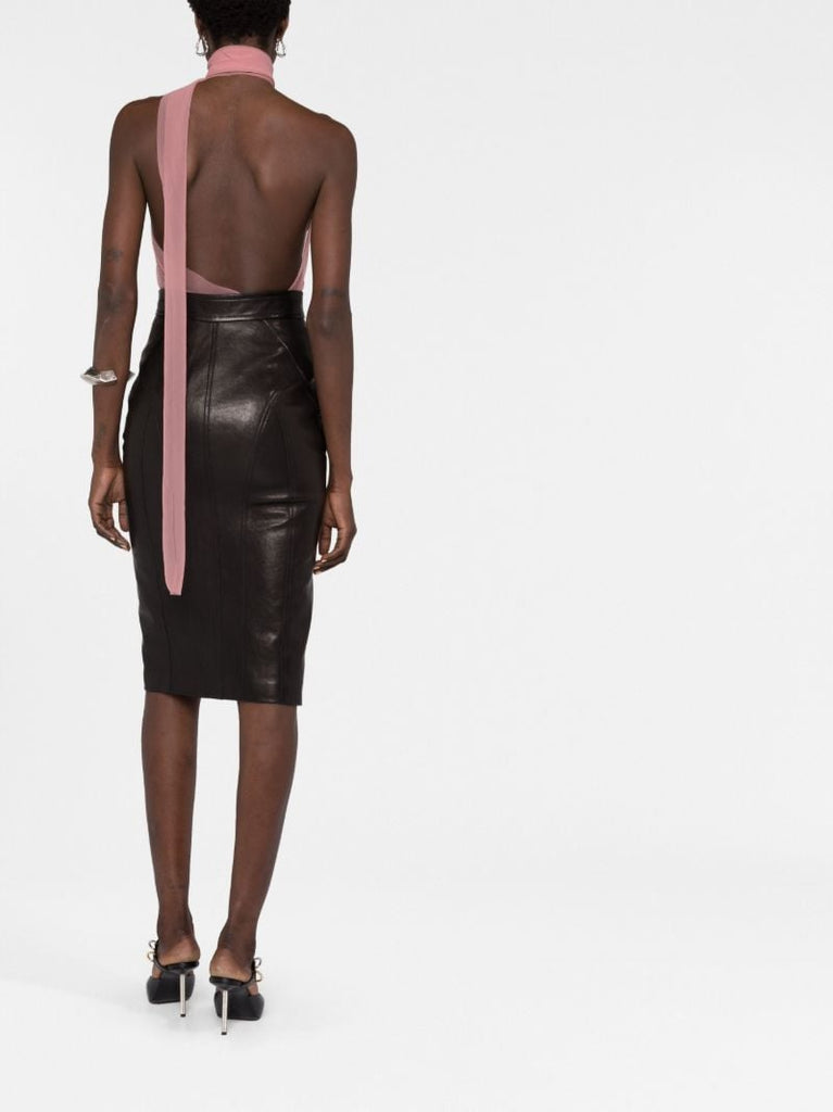 Black Quincy Leather Midi Skirt
