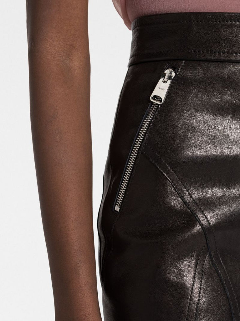 Black Quincy Leather Midi Skirt