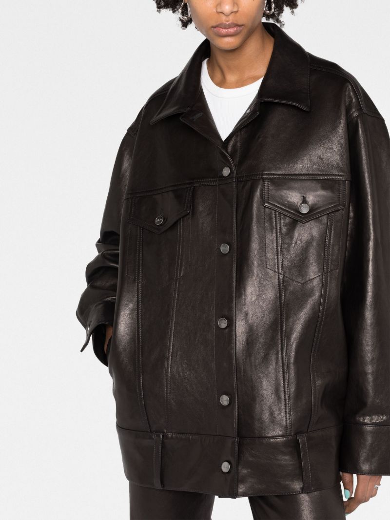 Black Grizzo Oversized Leather Shirt Jacket