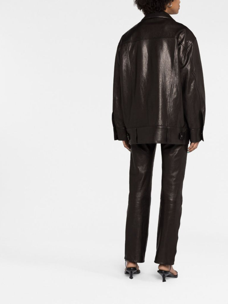 Black Grizzo Oversized Leather Shirt Jacket