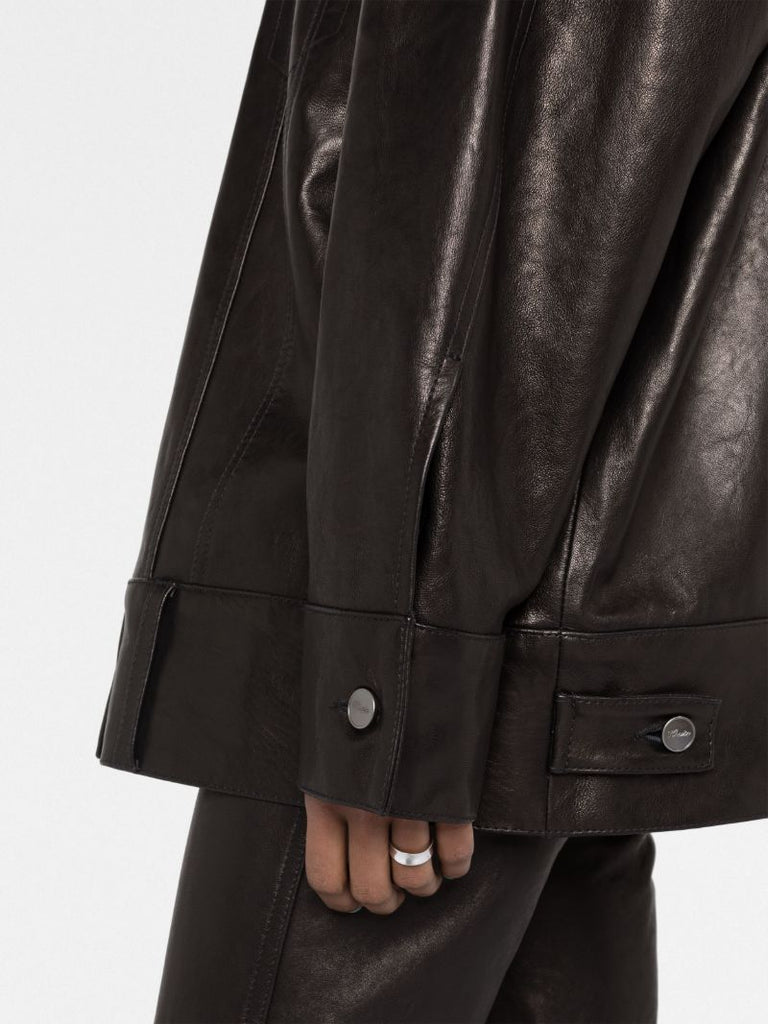 Black Grizzo Oversized Leather Shirt Jacket